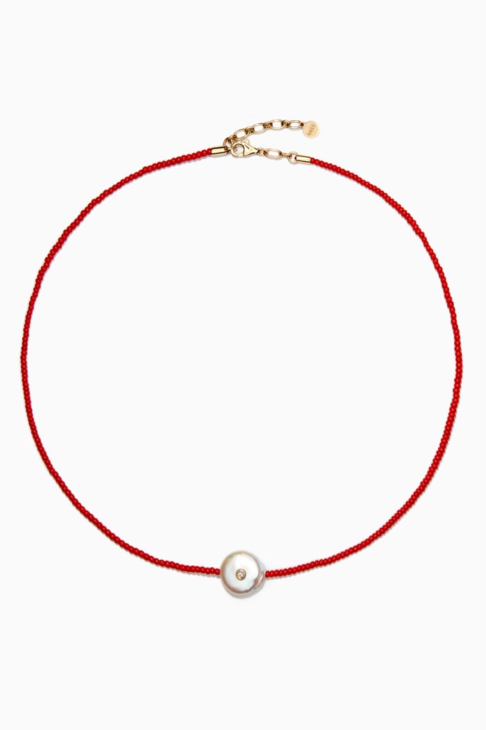 

Beaded Pendant Necklace in 14kt Yellow Gold, Orange