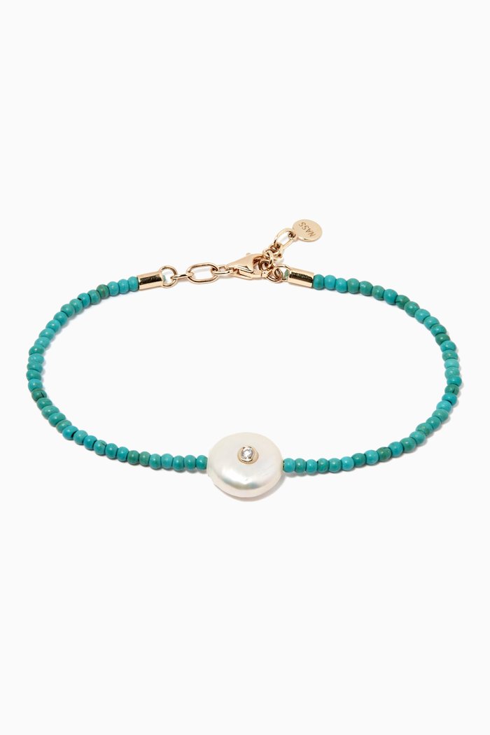 

Beaded Pendant Bracelet in 14kt Yellow Gold, Blue