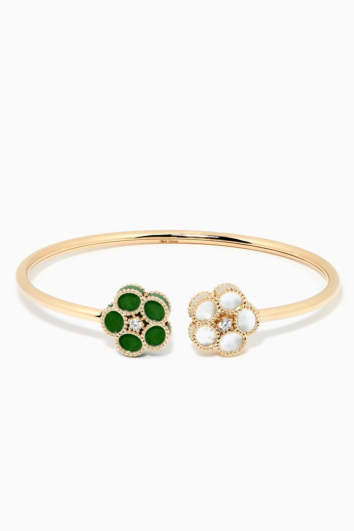 Open Cuff Bracelet in 14kt Yellow Gold, Green