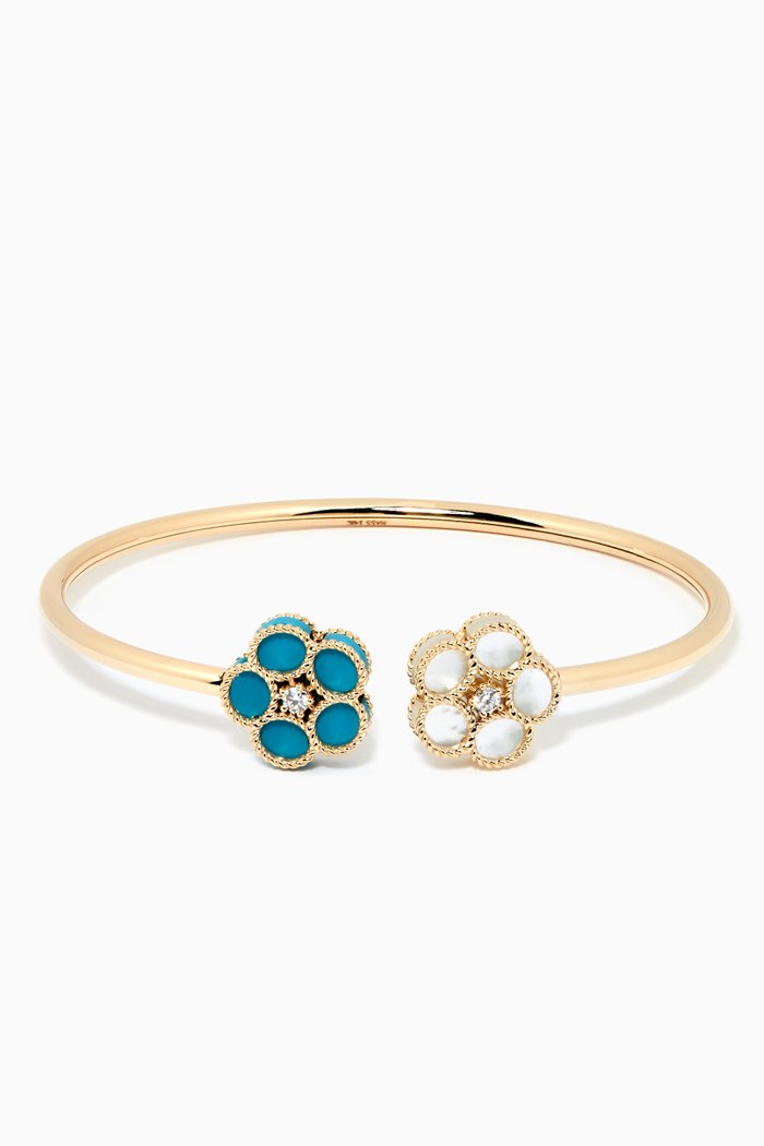 

Open Cuff Bracelet in 14kt Yellow Gold, Blue