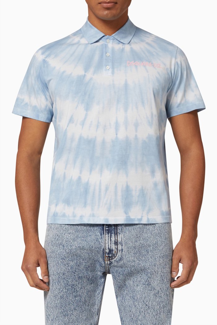 Tie-Dye Waves Polo Shirt in Cotton, Blue