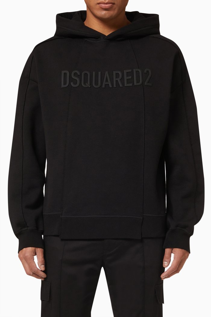Uneven Hoodie in Fleece, Black