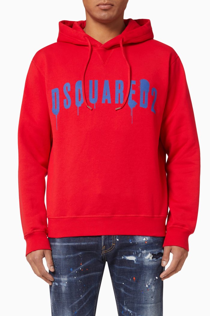 

Logo Spray Cool Hoodie in Cotton Jersey, Red