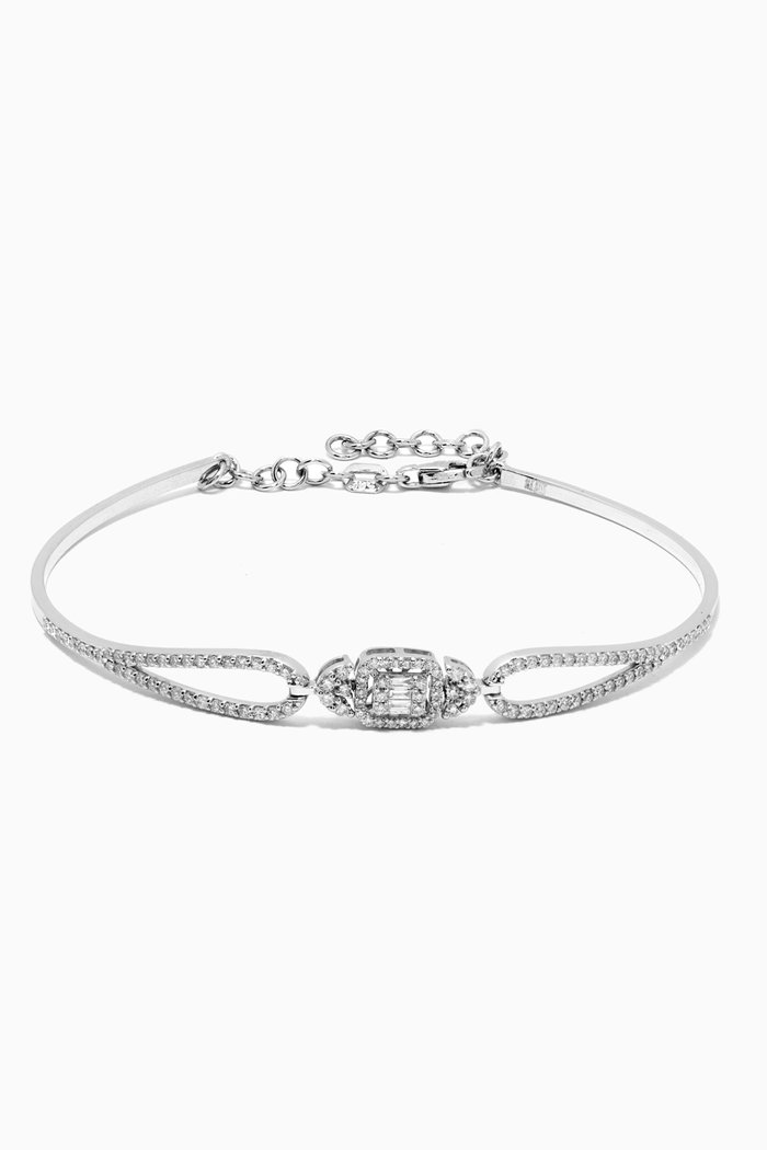 

Floral Diamond Motif Pavé Band Bracelet in 14kt White Gold, Silver