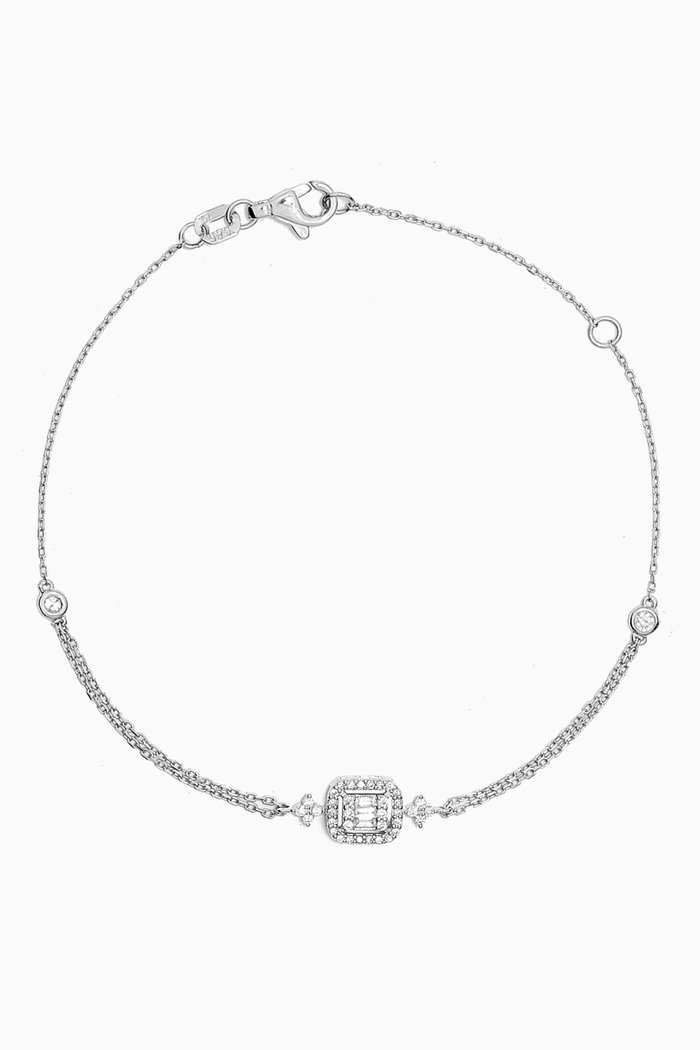 

Single Diamond Motif Chain Bracelet in 14kt White Gold, Silver