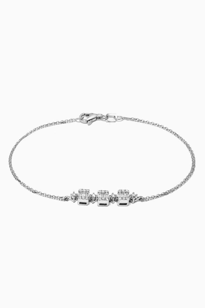 

Triple Diamond Motif with Double Chain Bracelet in 14kt White Gold, Silver