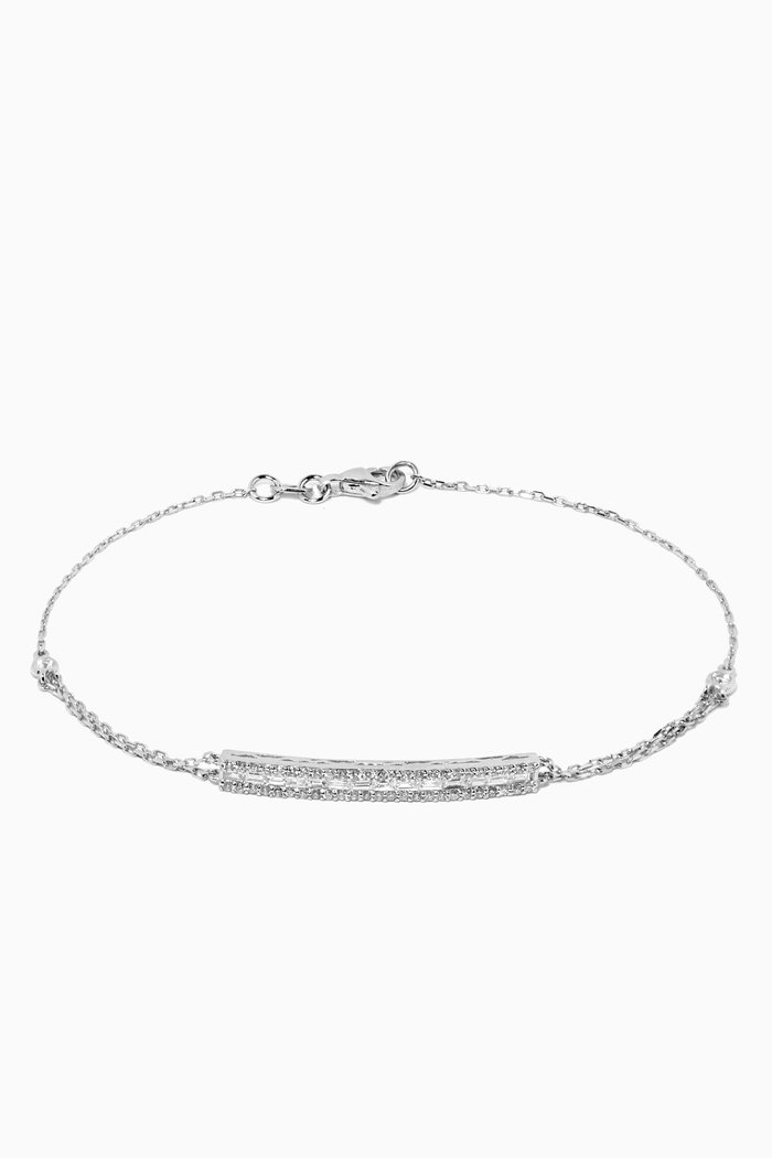 

Diamond Plaque Double Chain Bracelet in 14kt White Gold, Silver