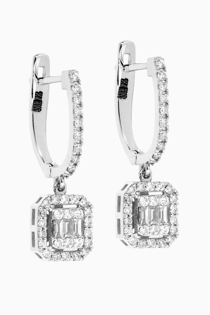 

Mystery Set Framed Huggie Diamond Earrings in 14kt White Gold, Silver