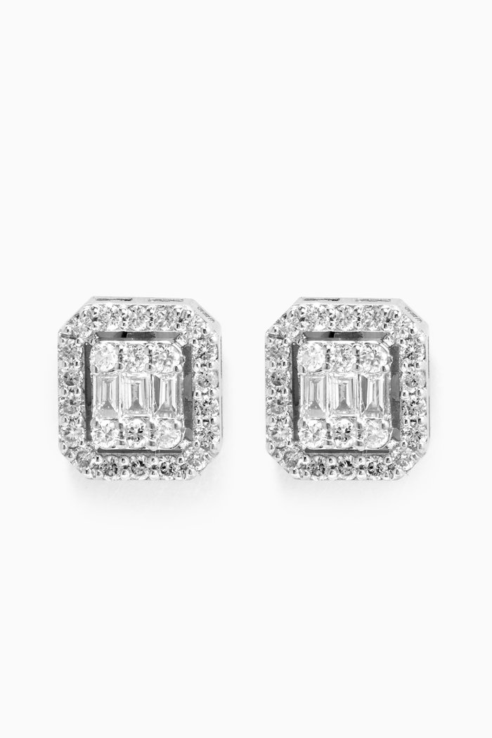 

Mystery Set Framed Stud Diamond Earrings in 14kt White Gold, Silver