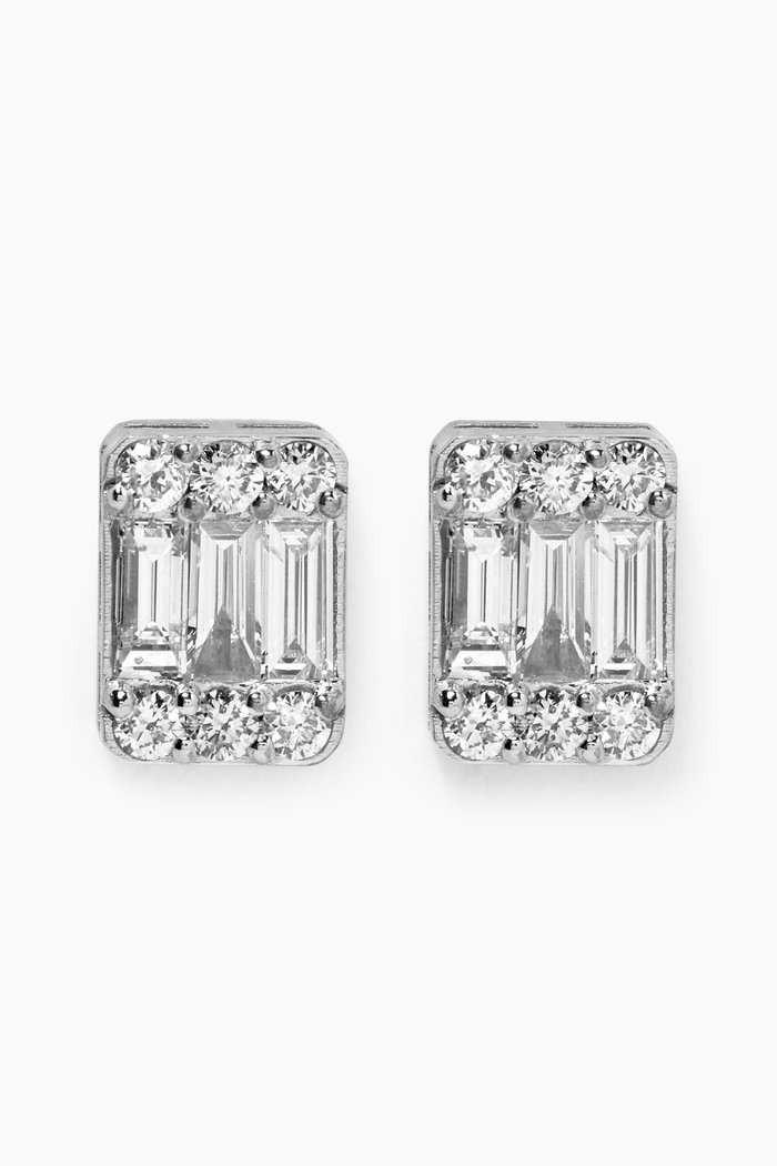 

Mystery Set Diamond Studs in 14kt White Gold, Silver