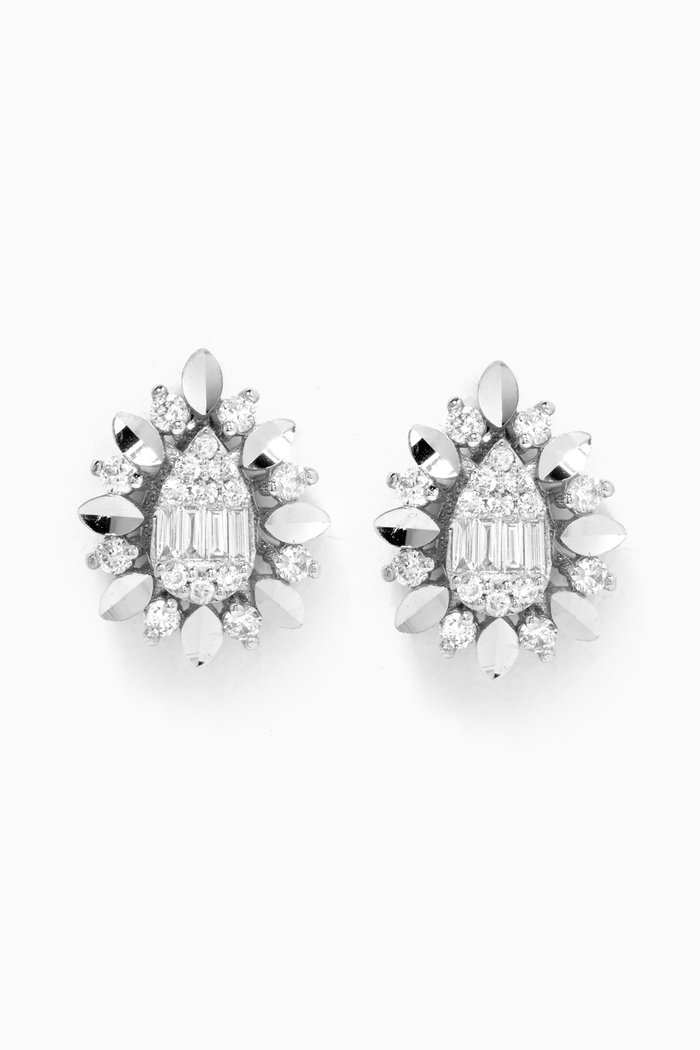 

Sunflower Diamond Studs in 14kt White Gold, Silver