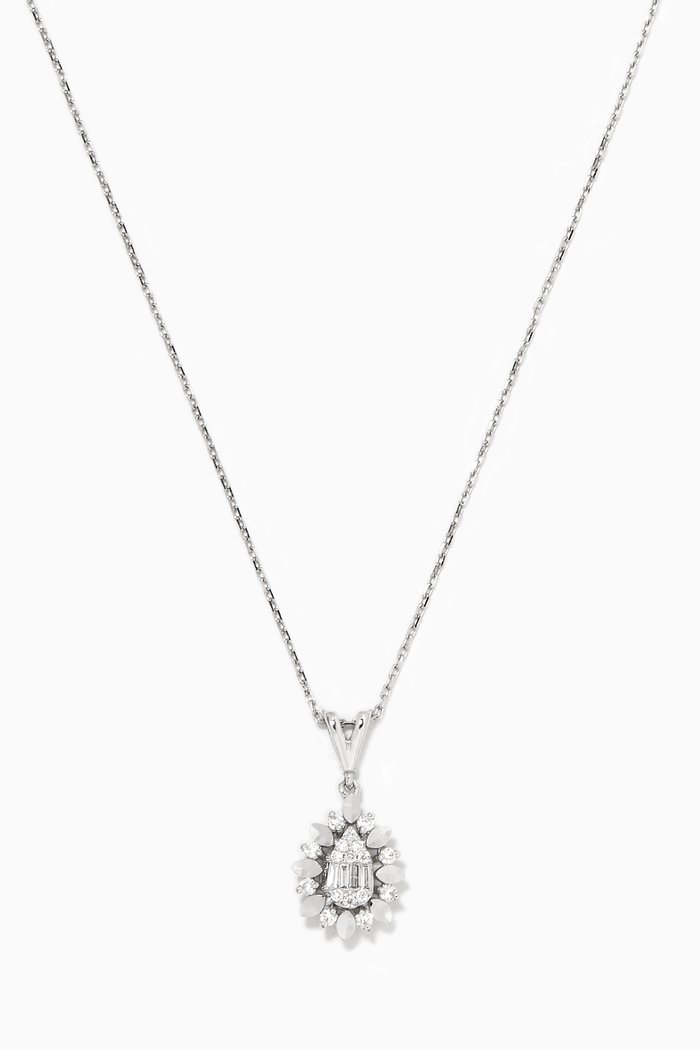 Sunflower Diamond Pendant in 14kt White Gold, Silver