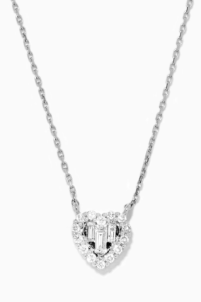 

Pavé & Baguette Diamond Heart Pendant in 14kt White Gold, Silver