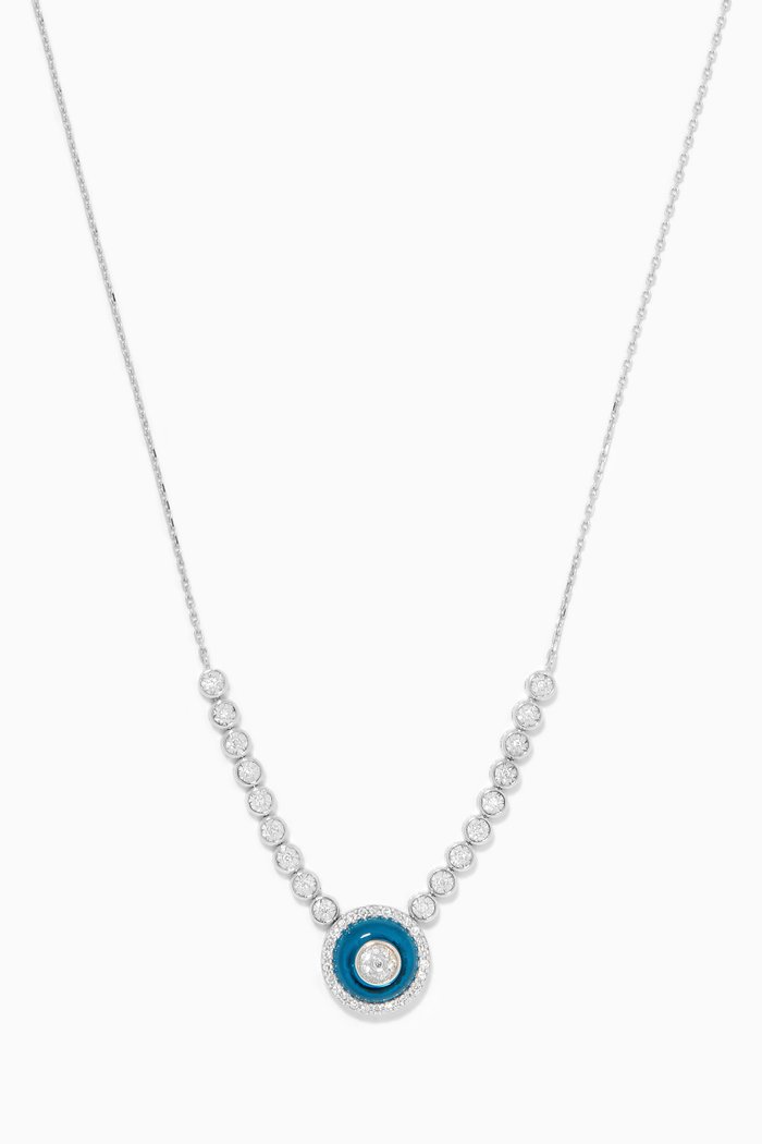 

Half Tennis Evil Eye Diamond Pendant in 14kt White Gold, Silver