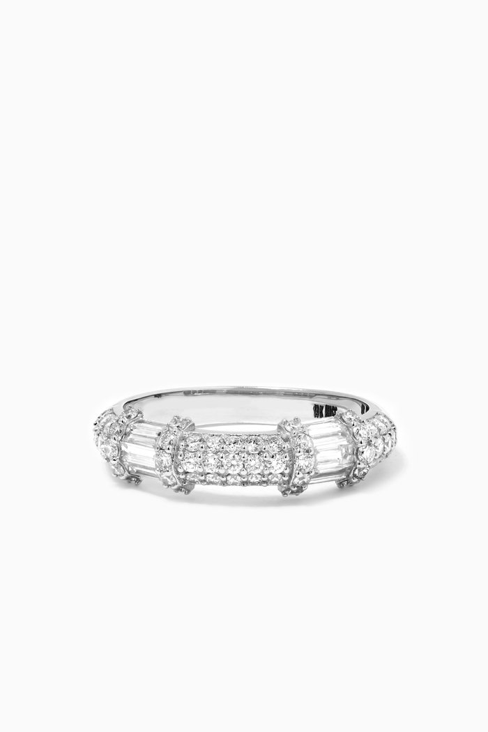 Half Round Pavé & Channel Set Ring in 14kt White Gold, Silver