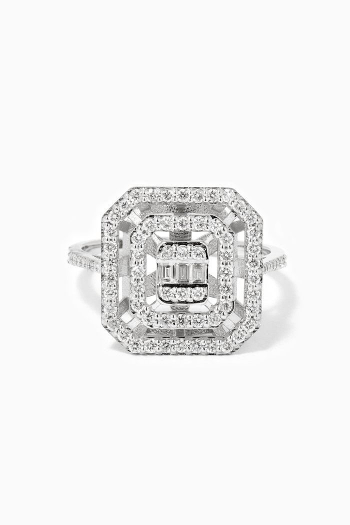 Mystery Set Double Frame Diamond Ring in 14kt White Gold, Silver