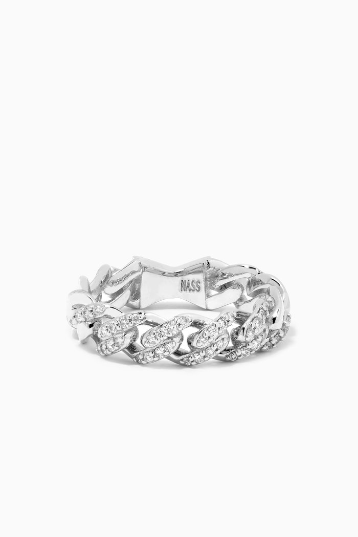 

Pavé Diamond Chain Band Ring in 14kt White Gold, Silver