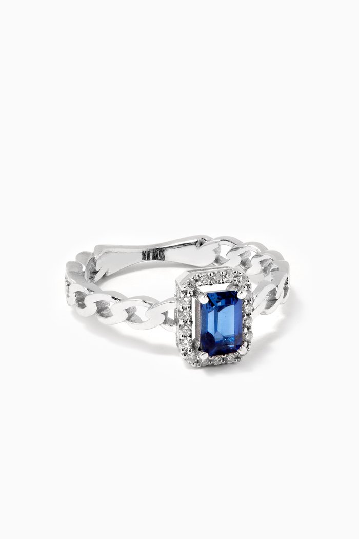 

Chain Band Sapphire & Diamond Ring in 14kt White Gold, Silver