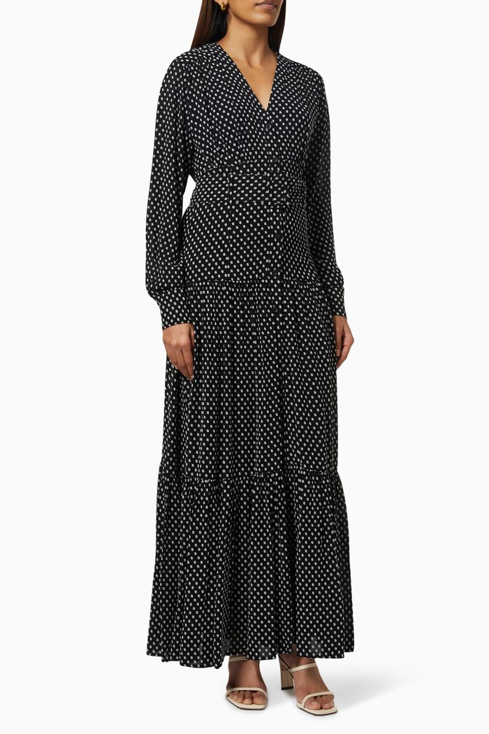 

Constantino 2 Long Dress with Fil Coupe Polka Dots, Black
