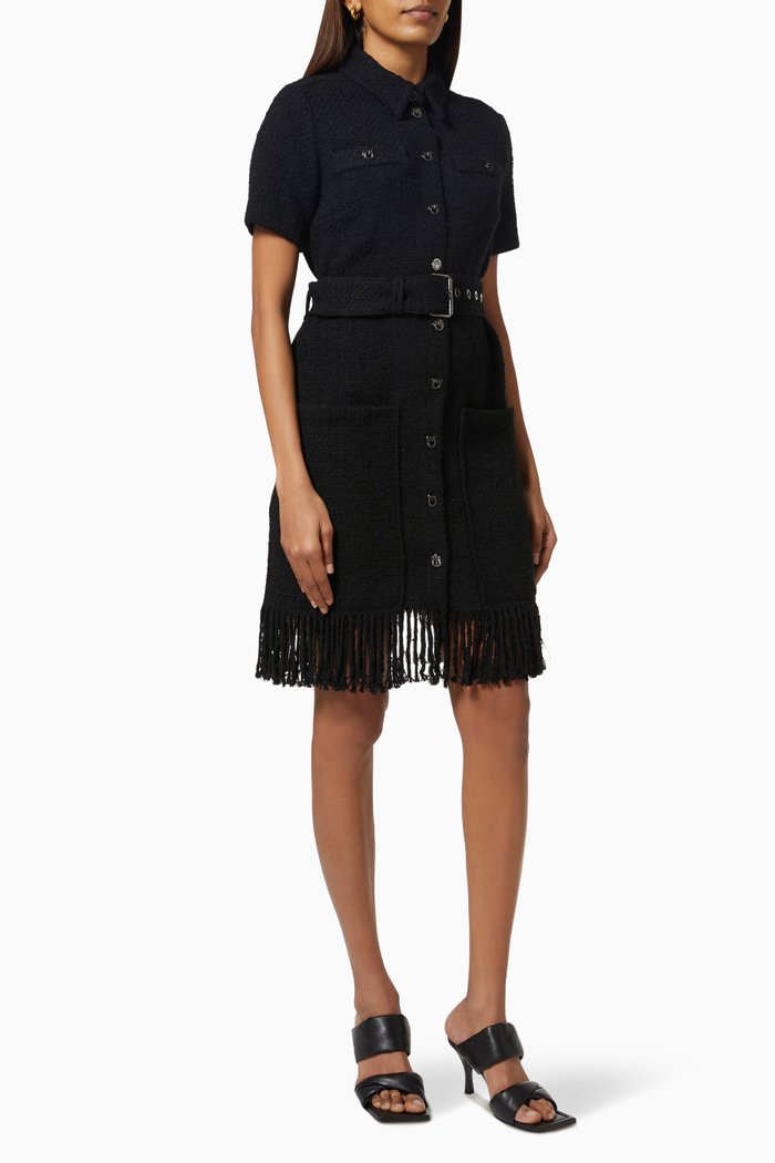 

Dawson Fringed Dress in Tweed, Black