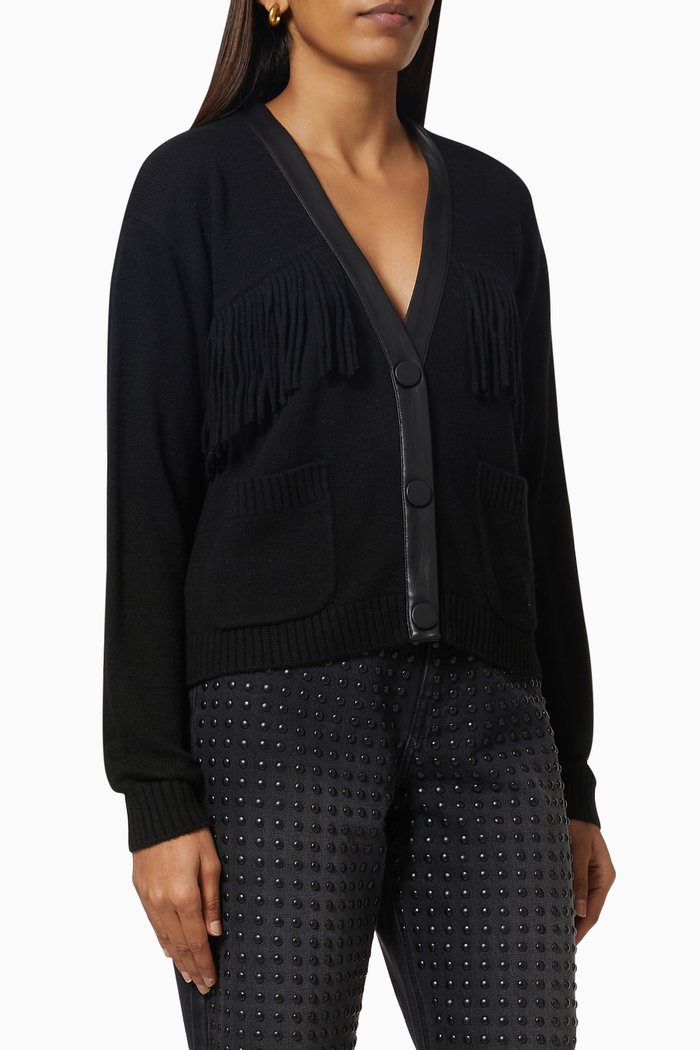 

Grecoditufo Boxy Cardigan with Fringes, Black