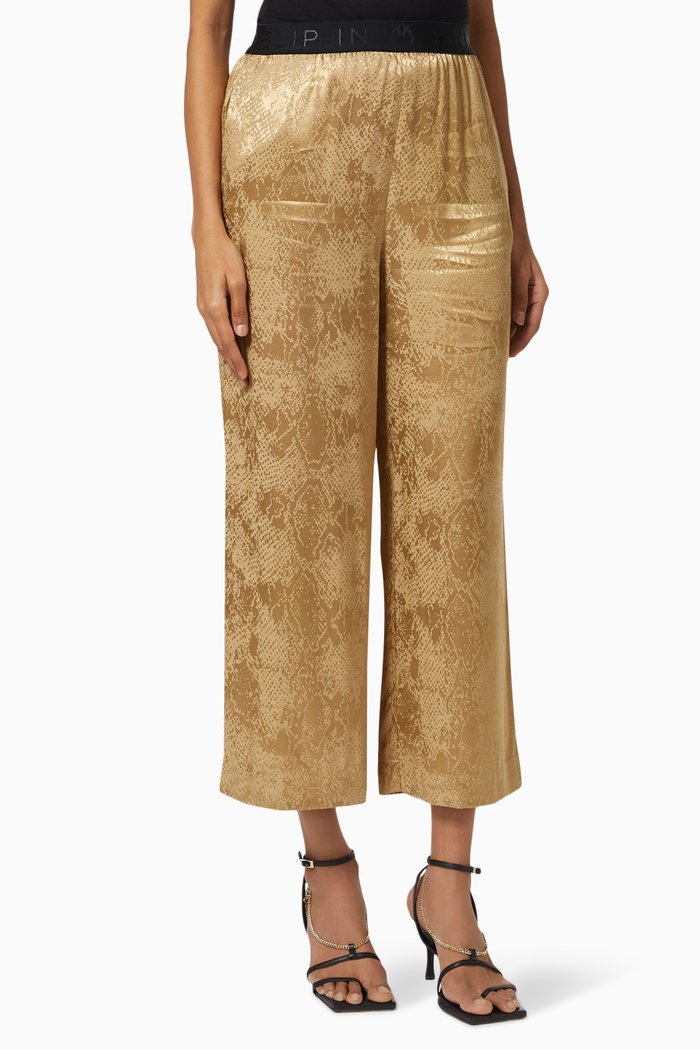 

Moron Logo Trousers in Metallic Jacquard, Rose gold