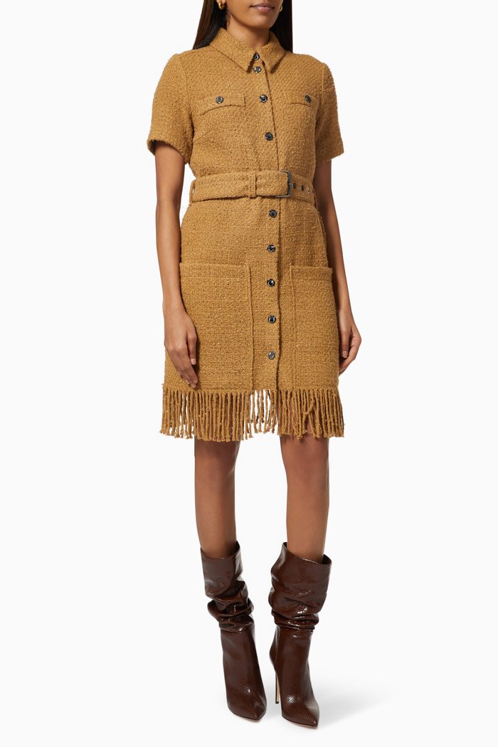 

Dawson Fringed Dress in Tweed, Neutral