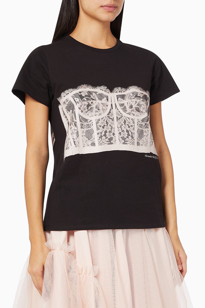 

Lace Corset T-shirt in Cotton Jersey, Multicolour