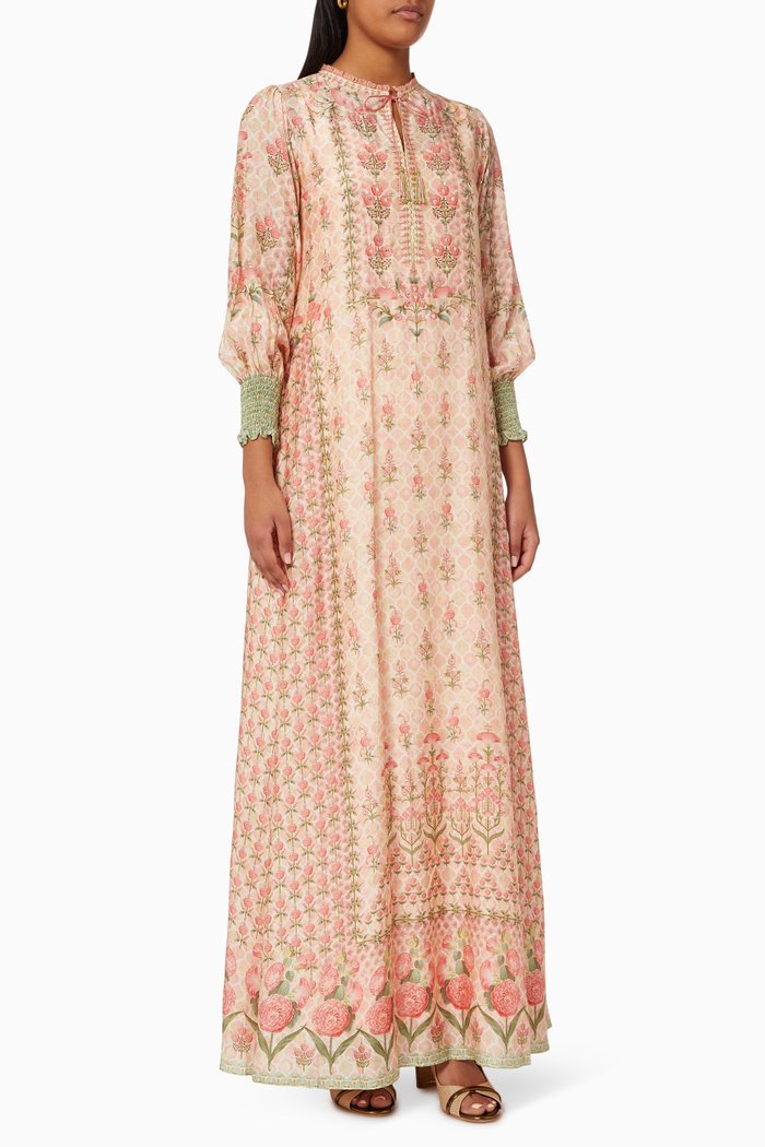 

Embroidered Kaftan in Viscose, Pink