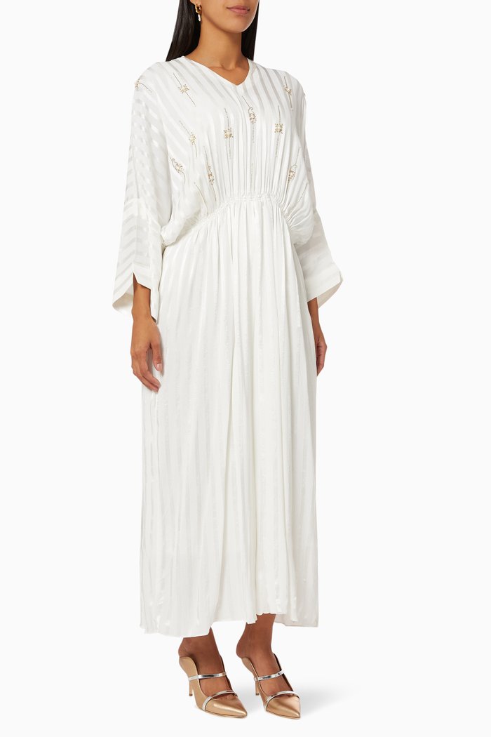 

Celine Kaftan Dress in Stripes Draped Crepe, White