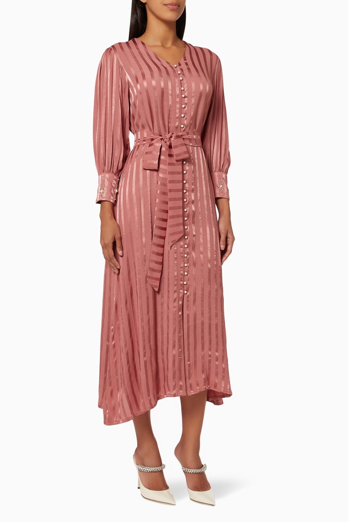 

Celine Straight Maxi Dress in Striped Crepe, Pink