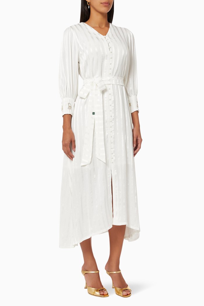 

Celine Straight Maxi Dress in Striped Crepe, White