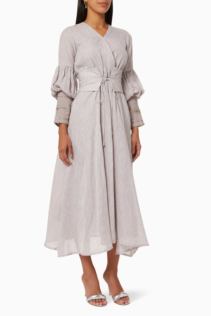 

Celine Statement Sleeves Maxi Dress in Linen, Purple