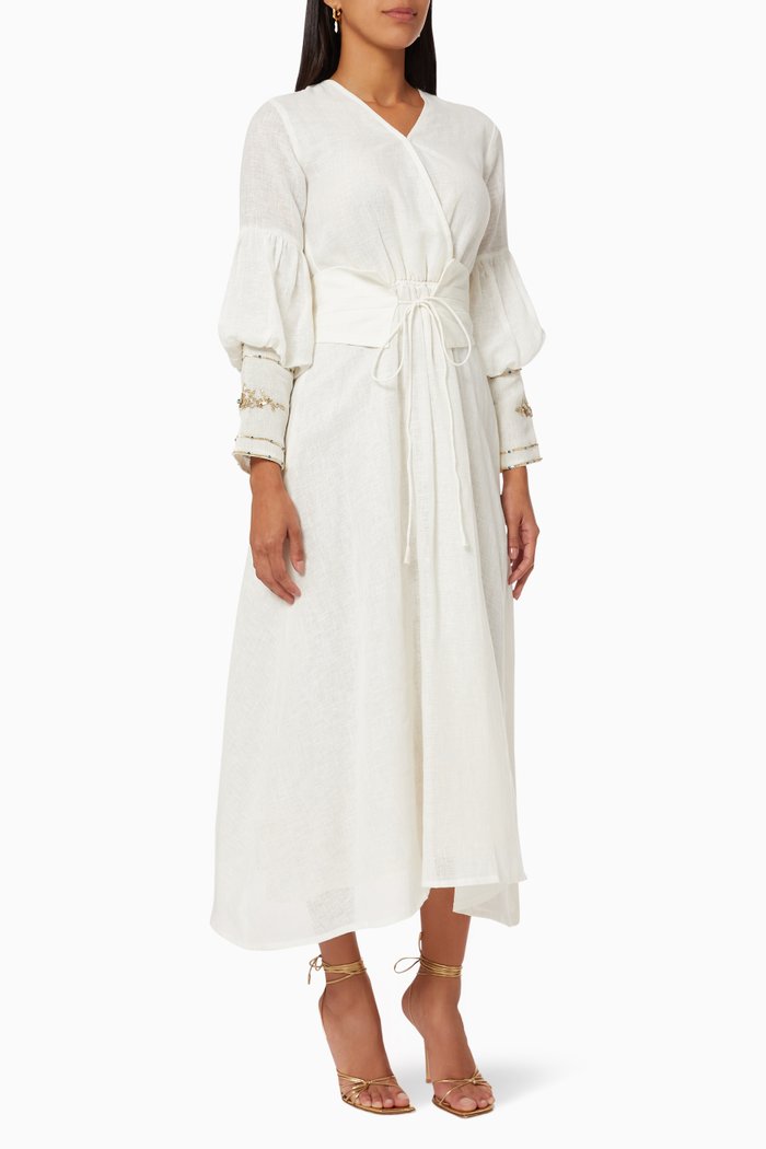 

Celine Statement Sleeves Maxi Dress in Linen, White
