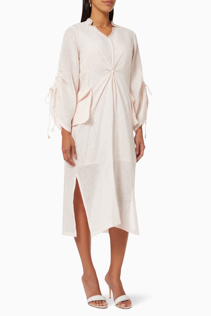

Helene Twisted Front Dress in Linen, Pink