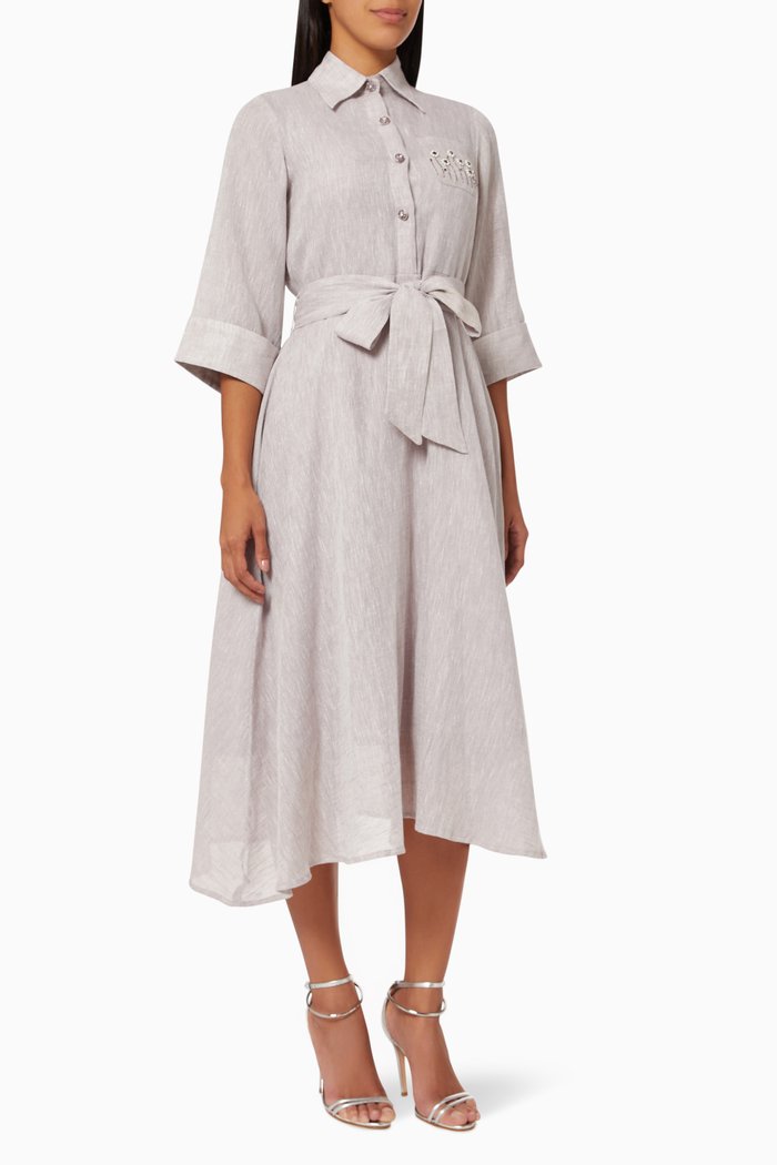 

Eve A-line Maxi Dress in Linen, Purple