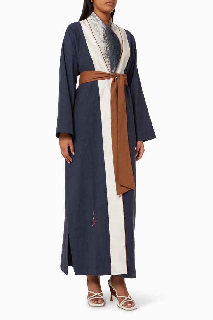 

Belted Abaya in Cotton, Blue