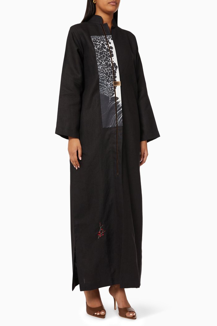 

Art Panel Abaya in Linen, Black