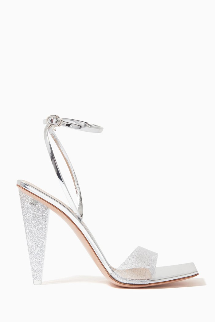 

Odyssey 105 Sandals in Calfskin & Glitter Plexi, Silver