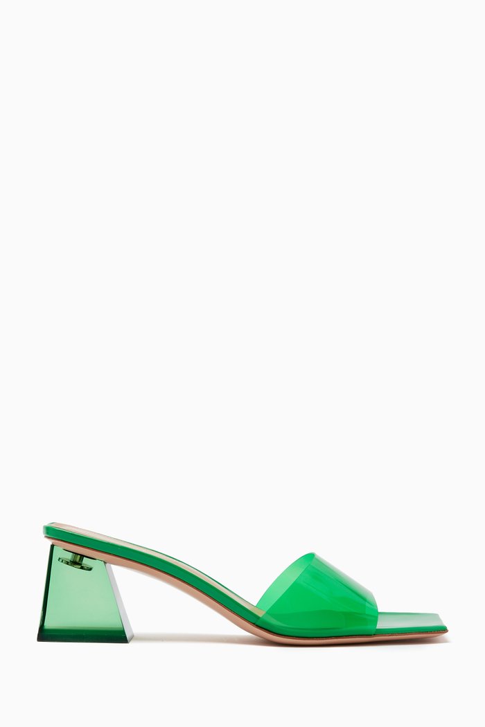 

Block Heel 55 Mules in Patent Leather & Plexi, Green
