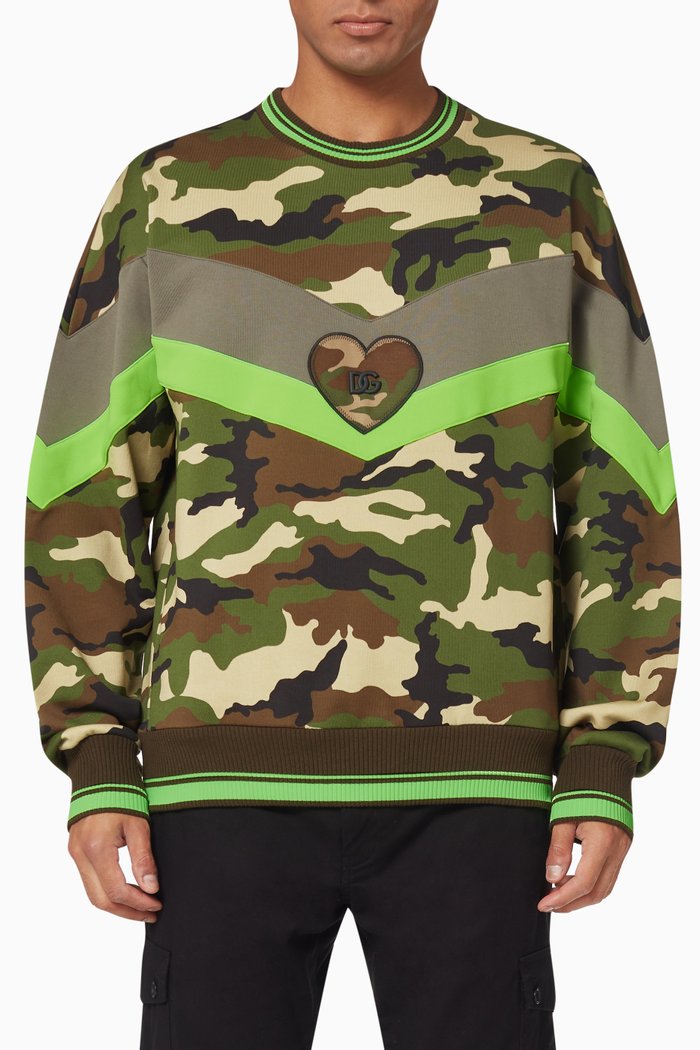

Reborn to Live Camo Sweatshirt in Cotton, Green