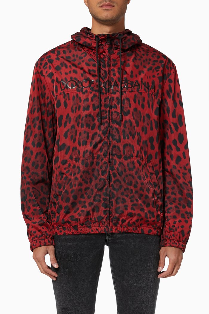 Leopard Print Jacket in Nylon, Red
