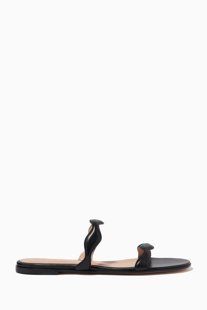 Wavy Flat Slide Sandals in Nappa, Black