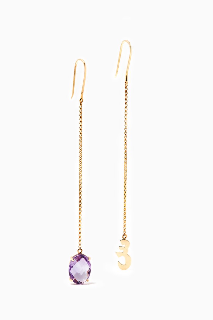 

Mina "S" Amethyst Drop Earrings in 18kt Yellow Gold