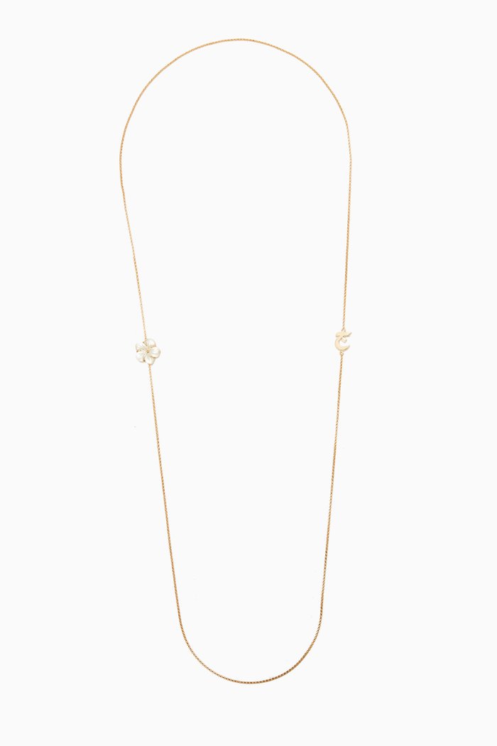 

Mina "J" Long Necklace with Floral Mother of Pearl in 18kt Yellow Gold