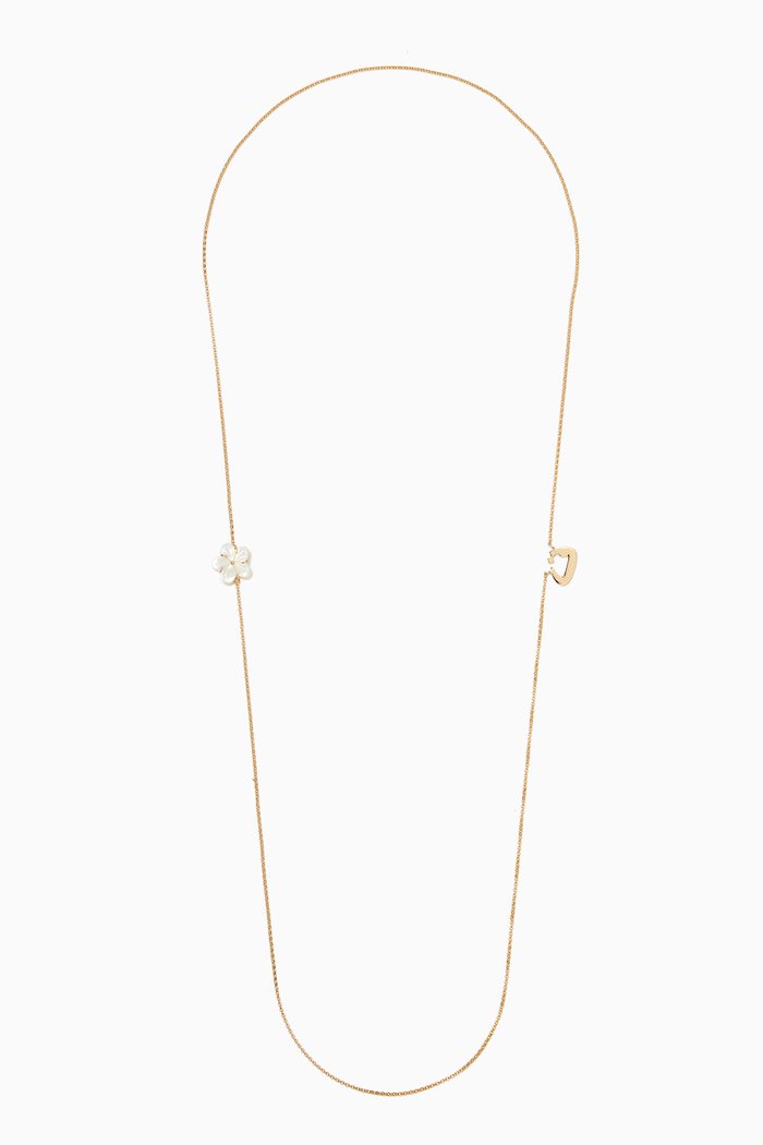 

Mina "T" Long Necklace with Floral Mother of Pearl in 18kt Yellow Gold
