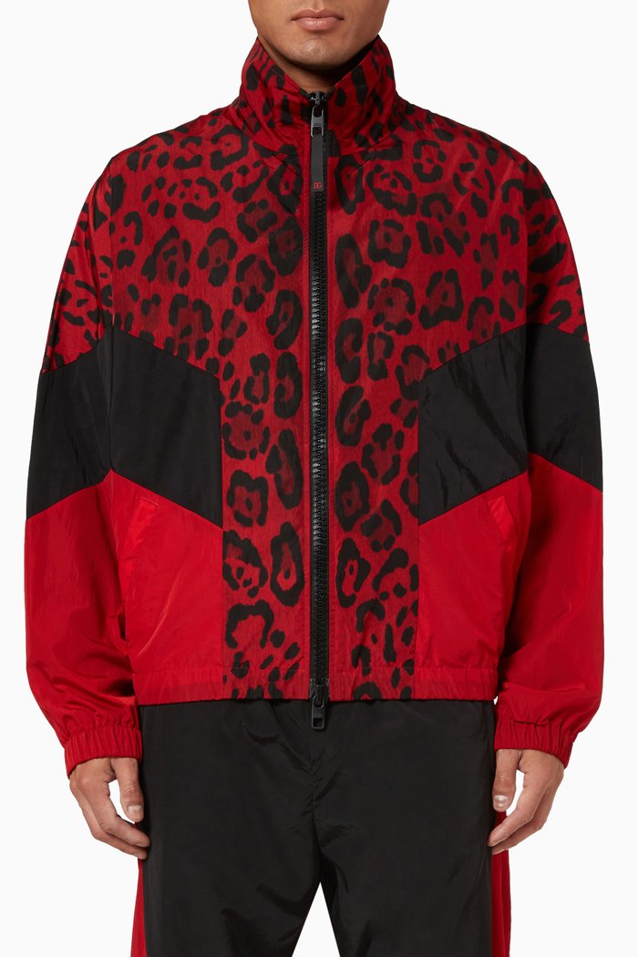 

Zip Up Leopard Print Sweatshirt in Nylon, Red