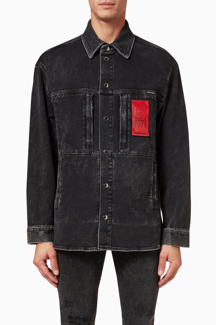 

Logo Patch Shirt Jacket in Denim, Grey