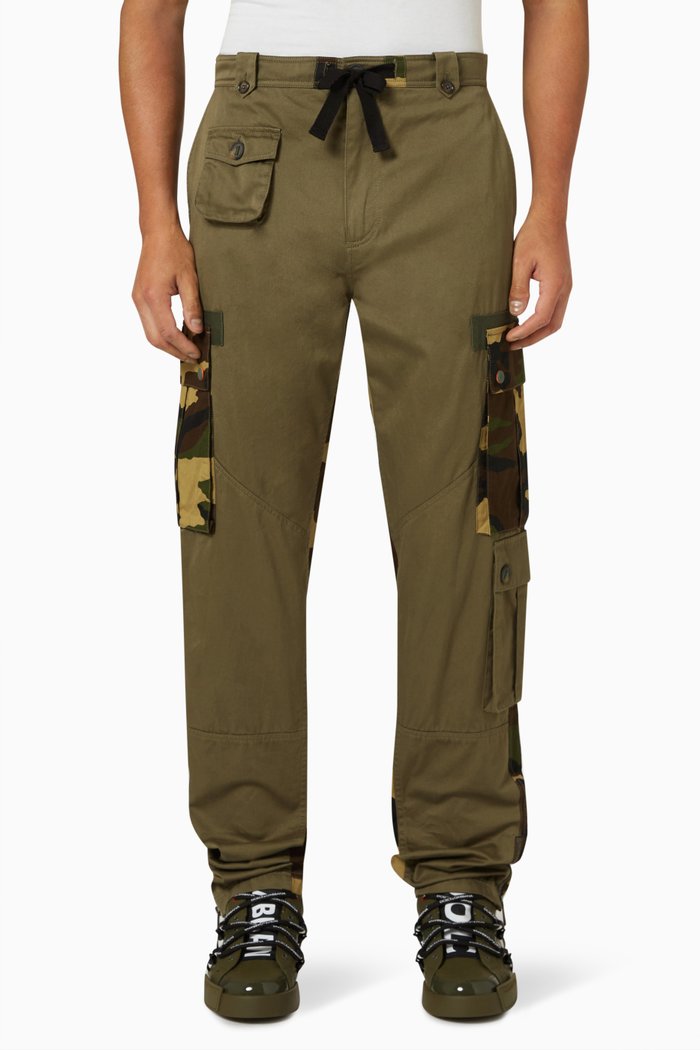 

Camo Print Cargo Pants in Cotton, Green