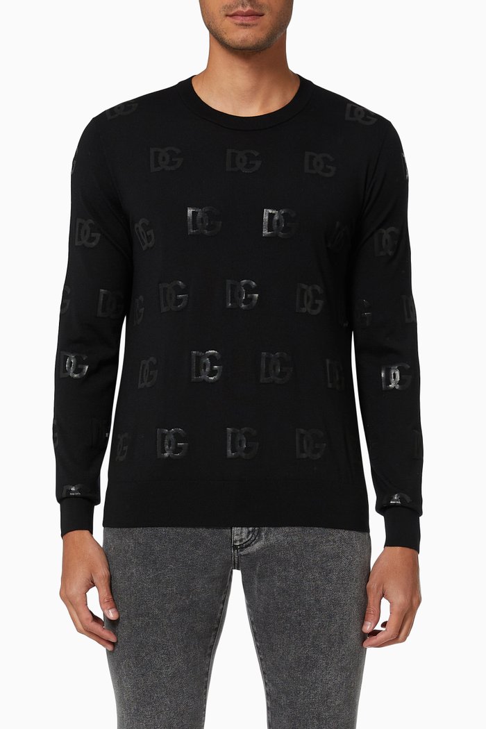 

Sweater in DG Jacquard Wool, Black